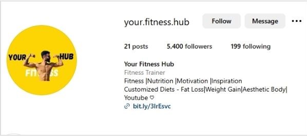 Instagram profile of Your Fitness Hub showcasing a unique and professional handle.