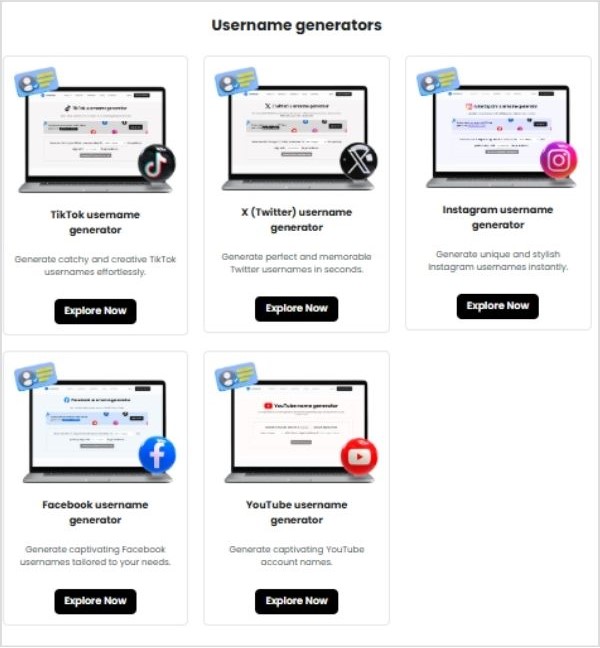 ContentStudio username generators for TikTok, X, Instagram, Facebook, and YouTube.