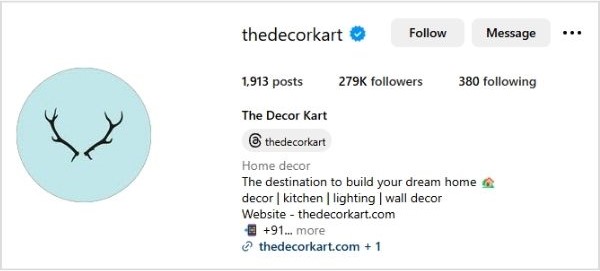 Instagram profile of The Decor Kart showcasing a scalable and versatile handle.