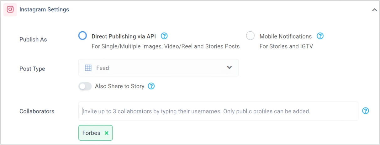 Instagram collaboration feature of ContentStudio