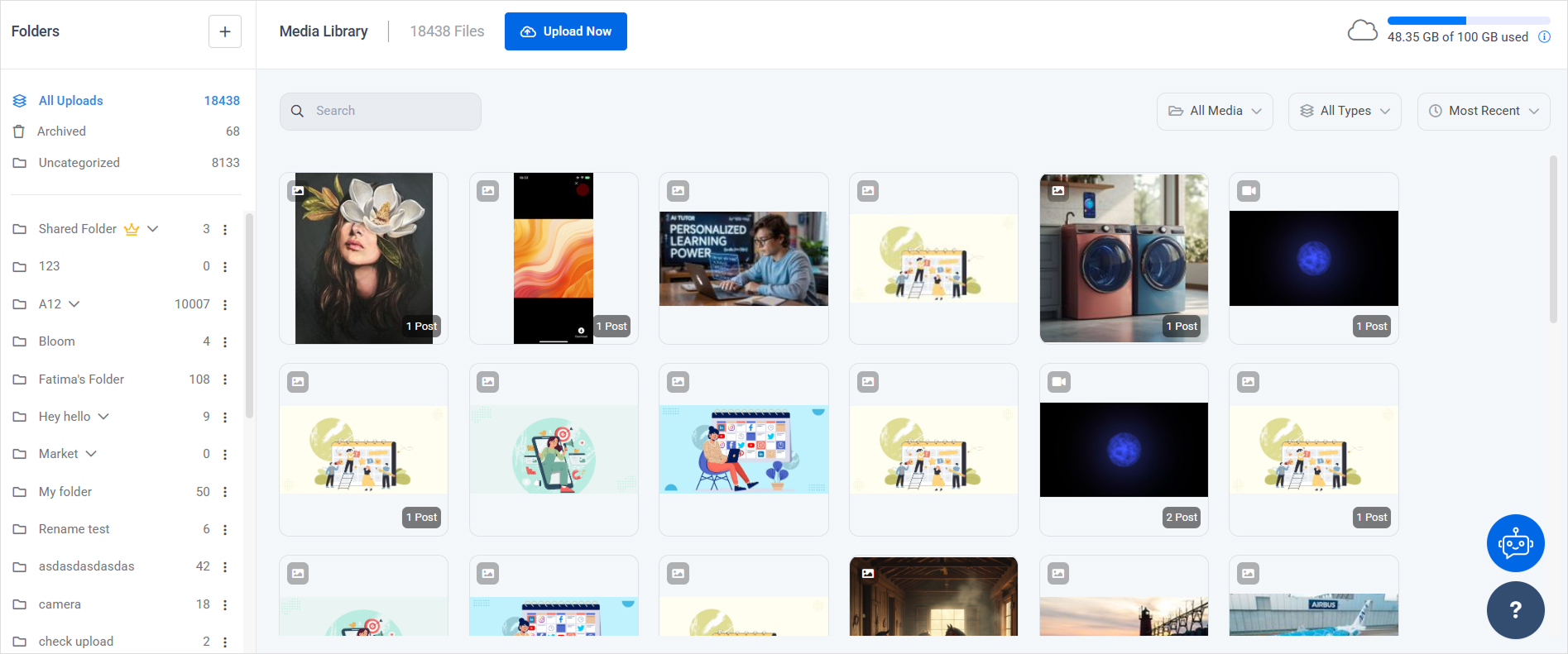 ContentStudio media library interface with organized assets for efficient management and quick team access