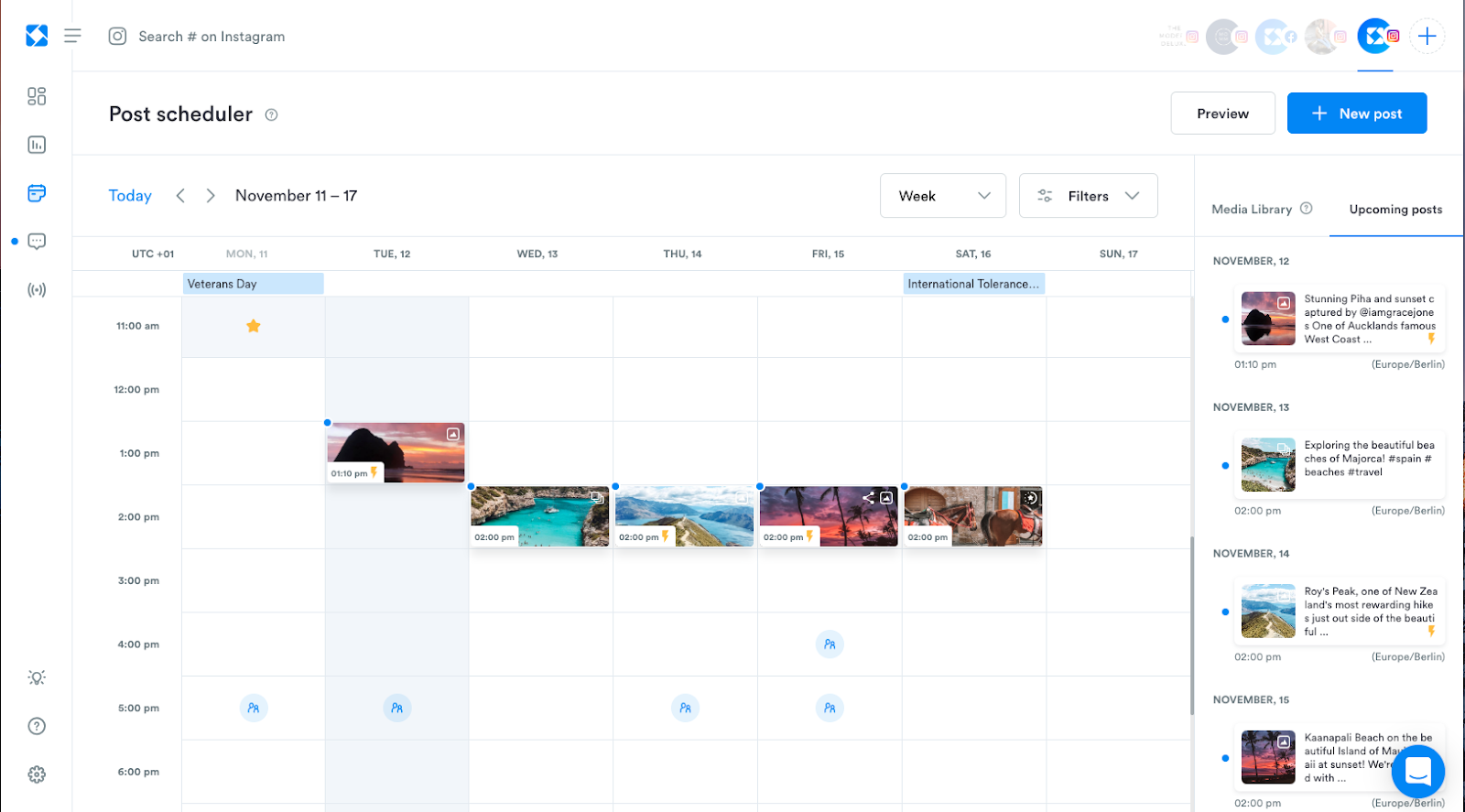 Iconosquare analytics dashboard showing audience insights and post scheduling for startups.