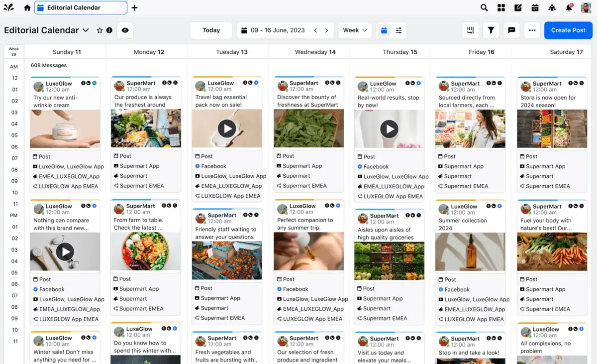 Sprinklr Social interface managing multiple social platforms with AI-powered content creation and sentiment analysis tools.