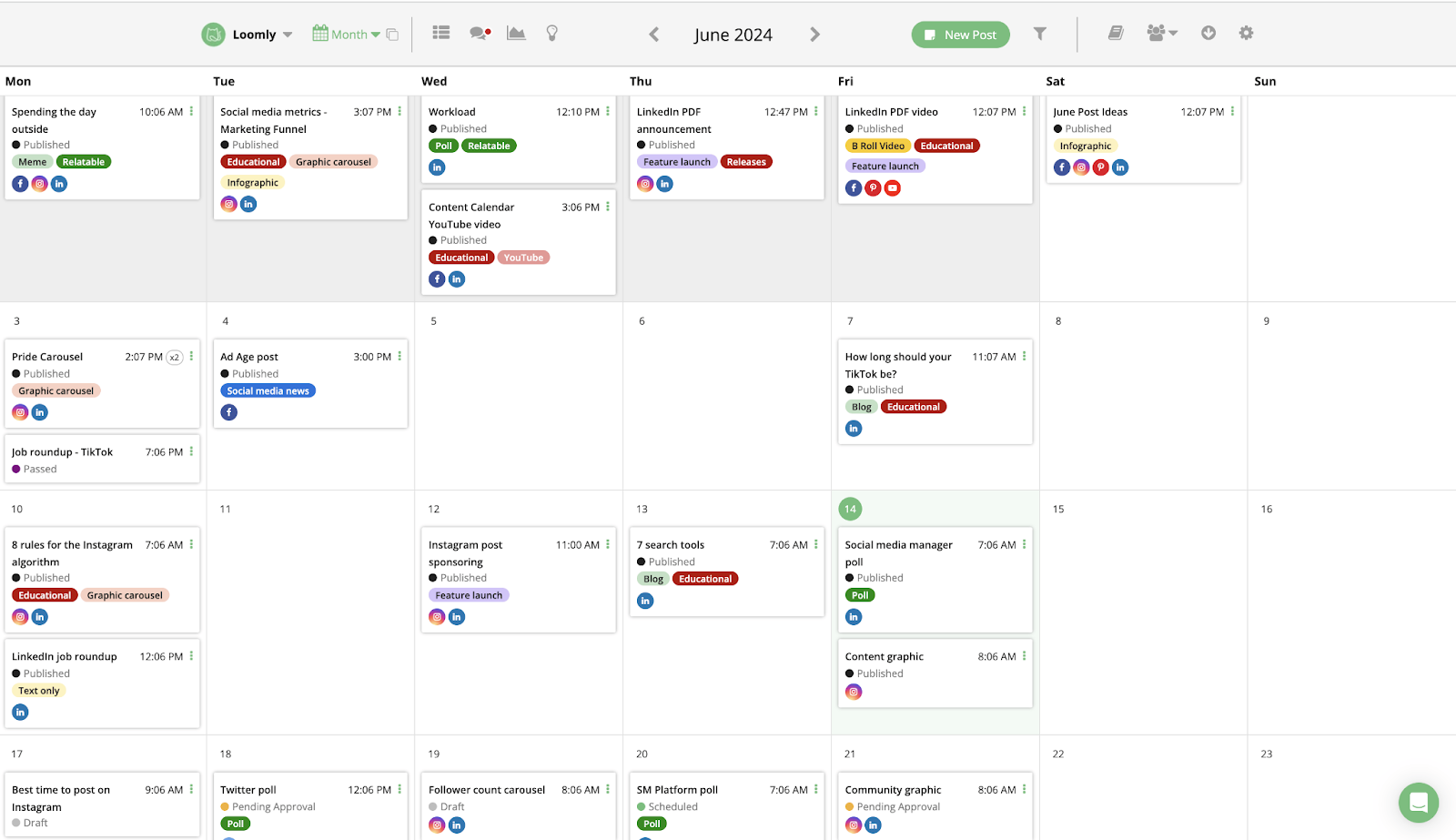 Loomly content calendar and creative suite with built-in image editor and analytics for social media planning.