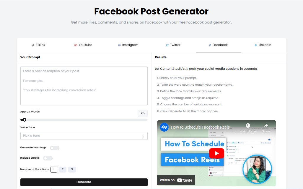 Facebook post generator
