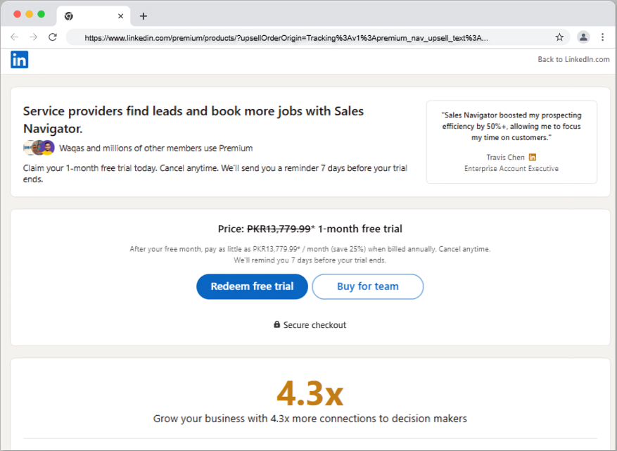 Redeem the one-month free trial offer