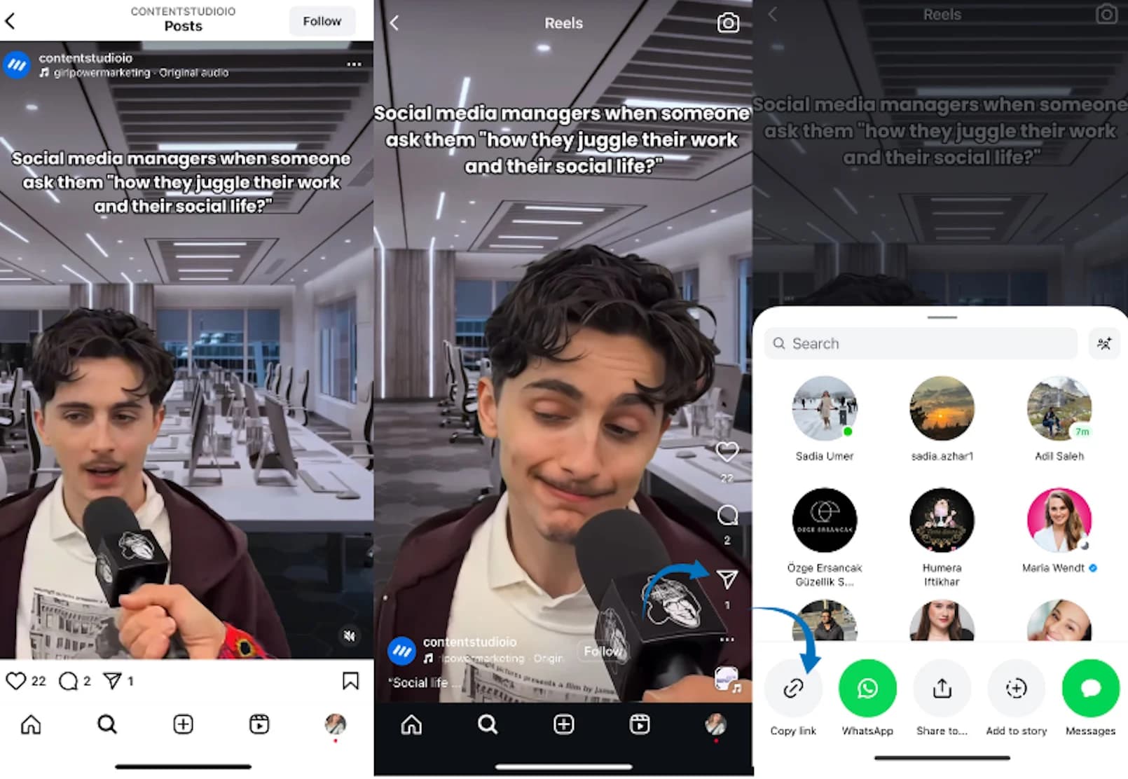 Copying and sharing Reel links