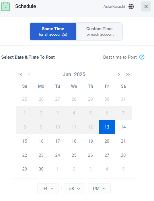 Choose date and time