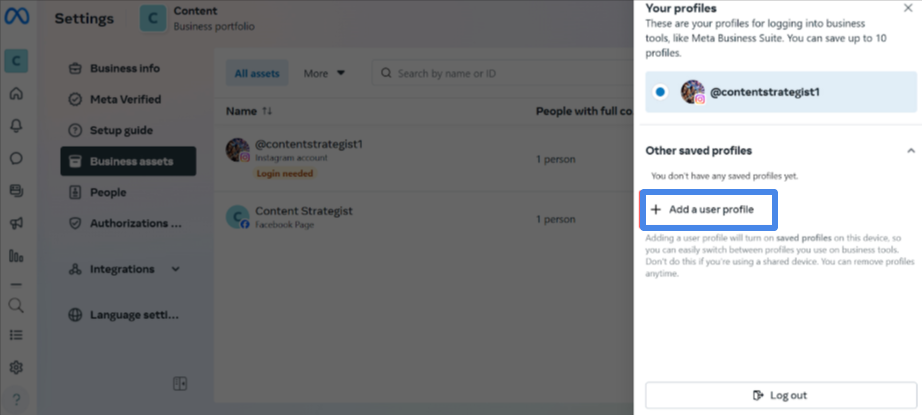 add accounts on meta business suite