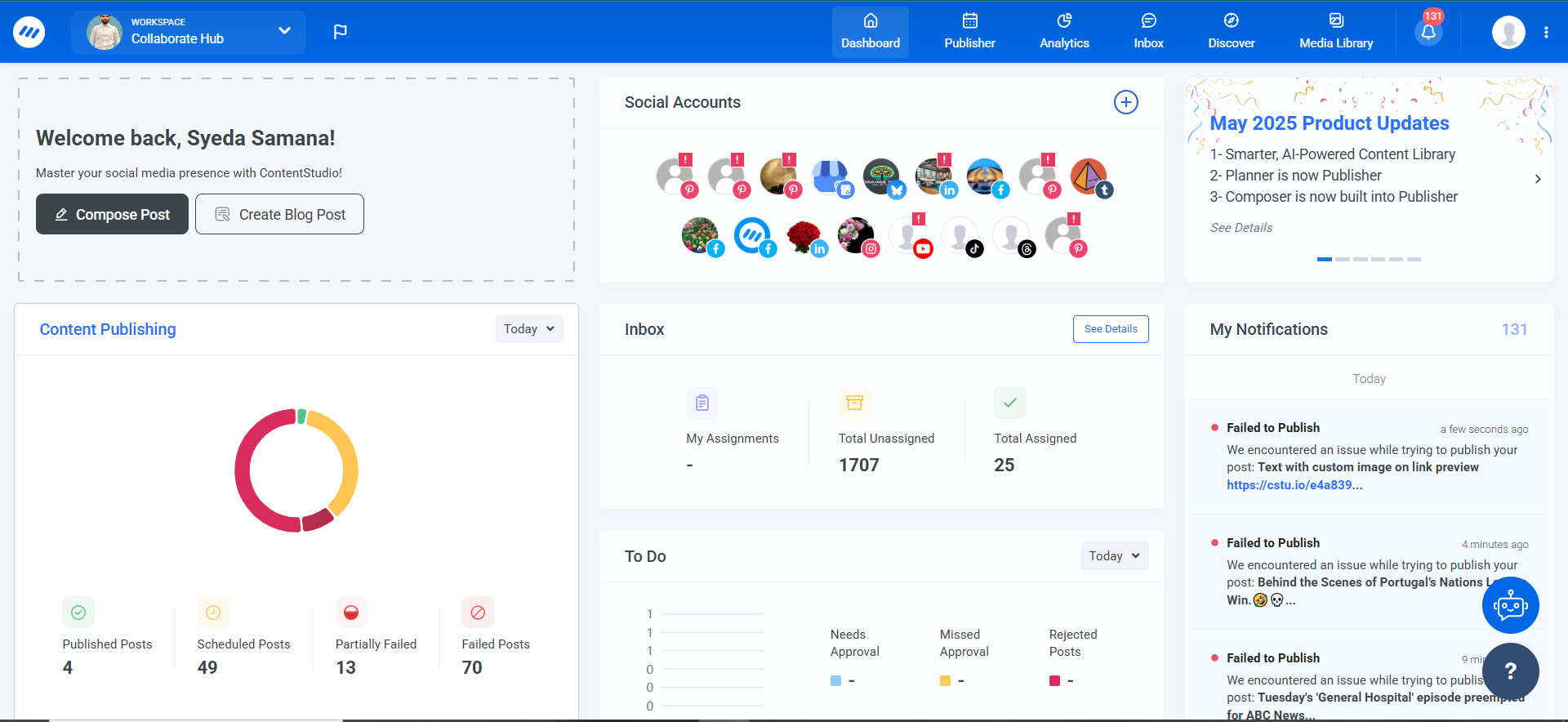 ContentStudio dashboard