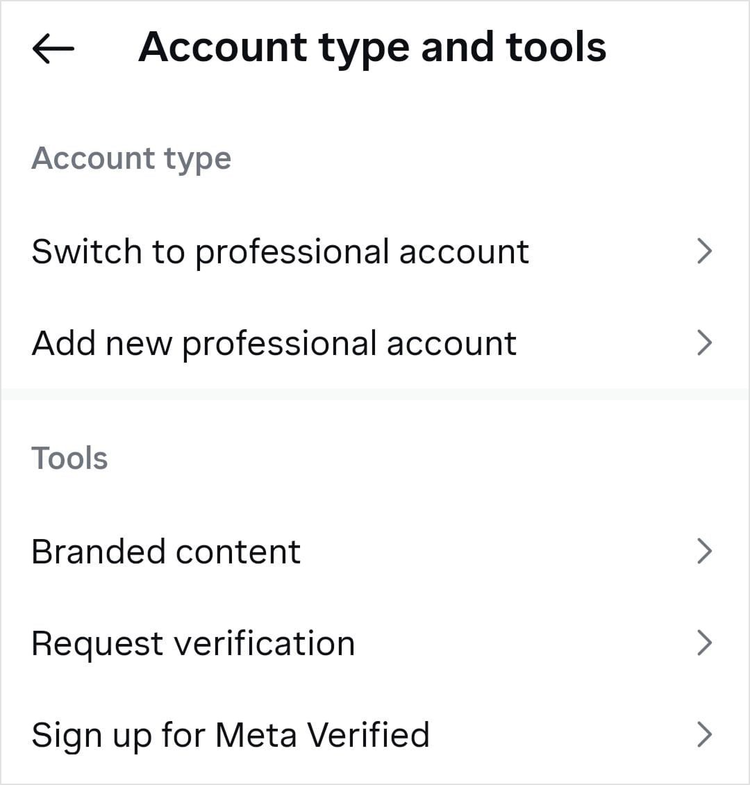 Account type and tools settings