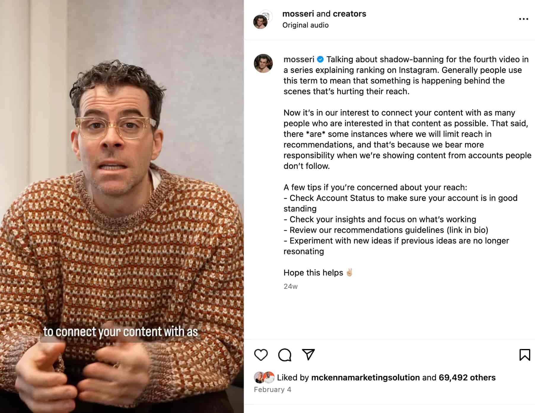 Adam Mosseri's latest statement