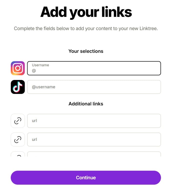 Add your links to Linktree