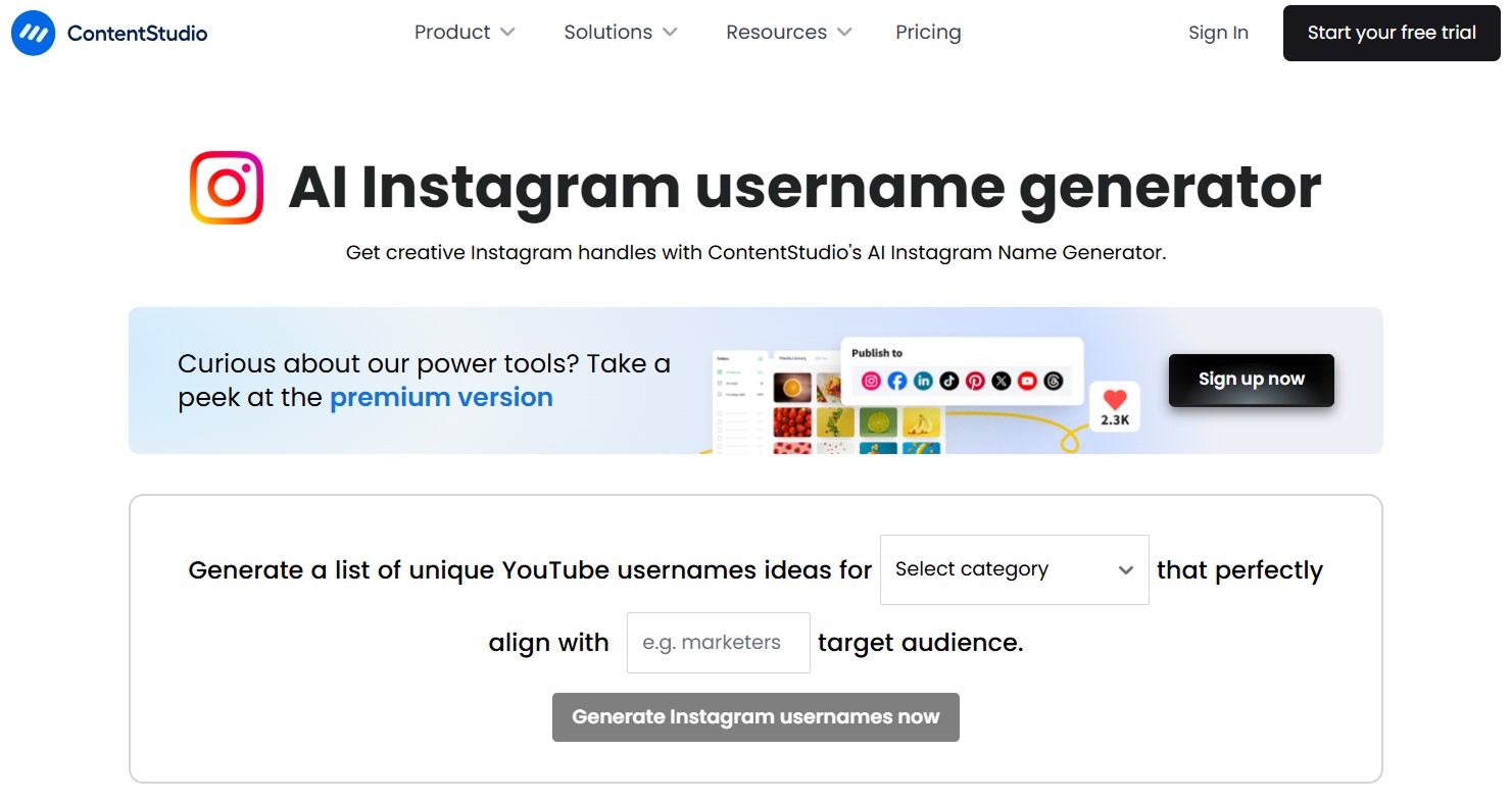 ContentStudio AI Instagram username generator