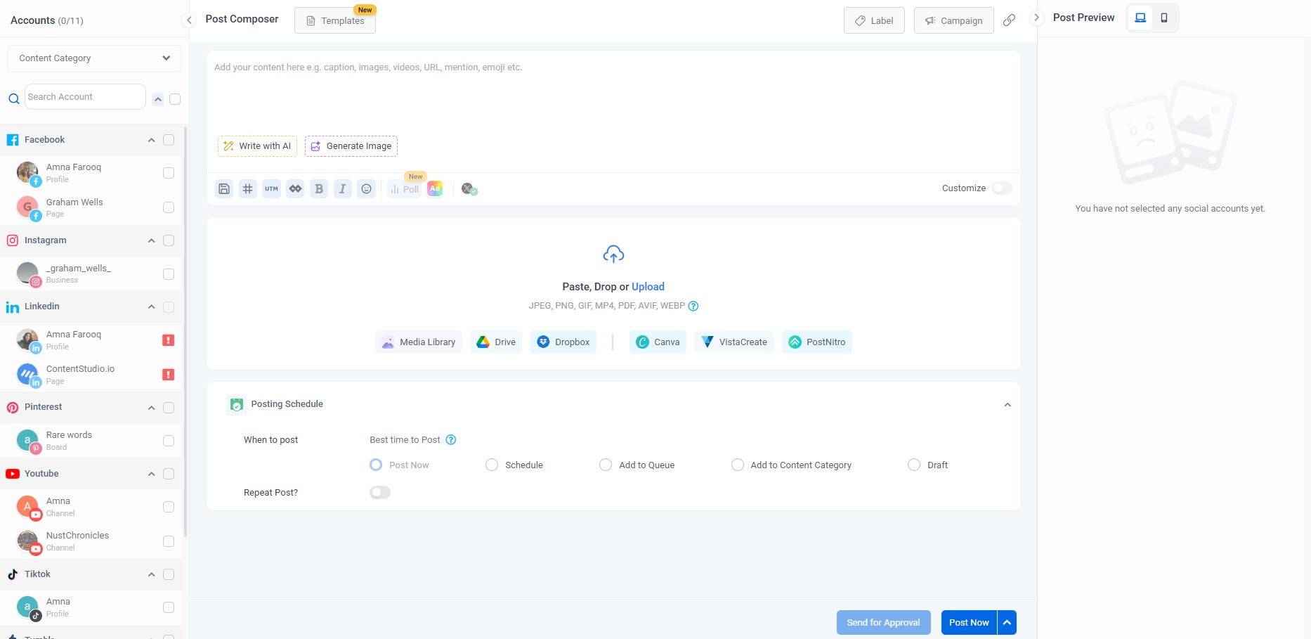 ContentStudio social post composer