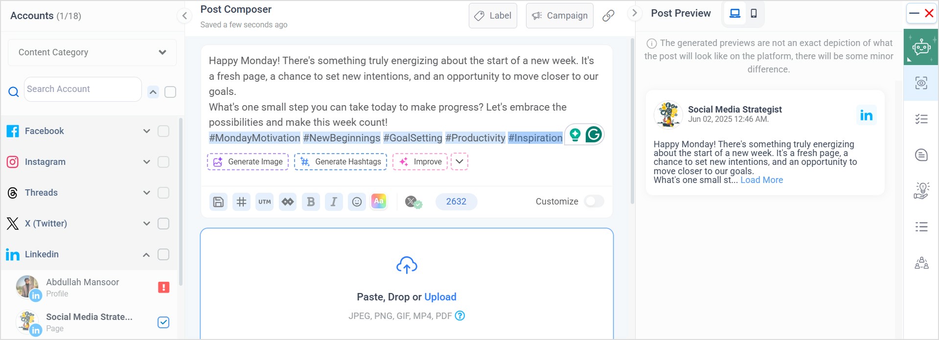 ContentStudio social post composer
