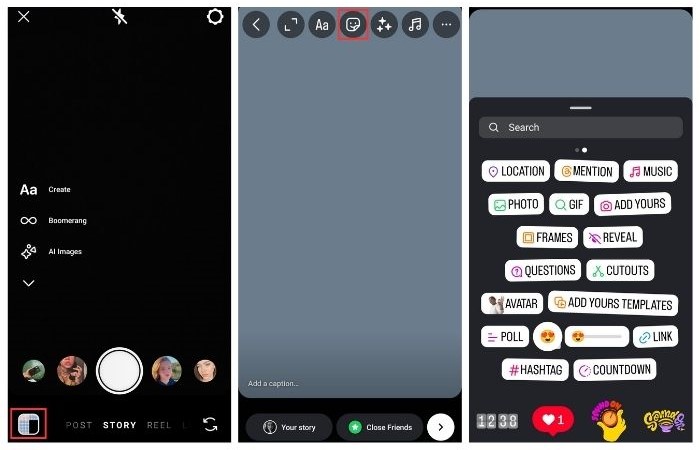 How to layer photos on Instagram Story steps 3-5