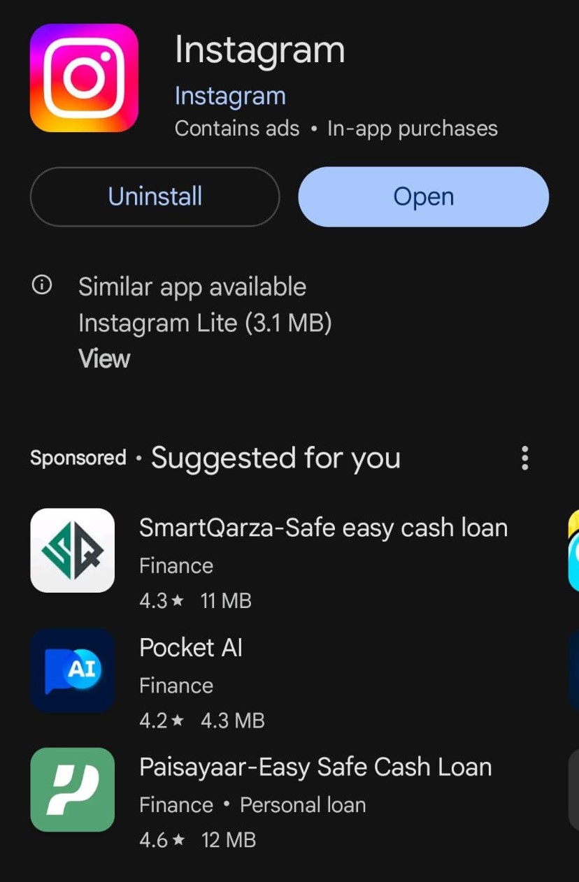 Instagram download preview on android app store