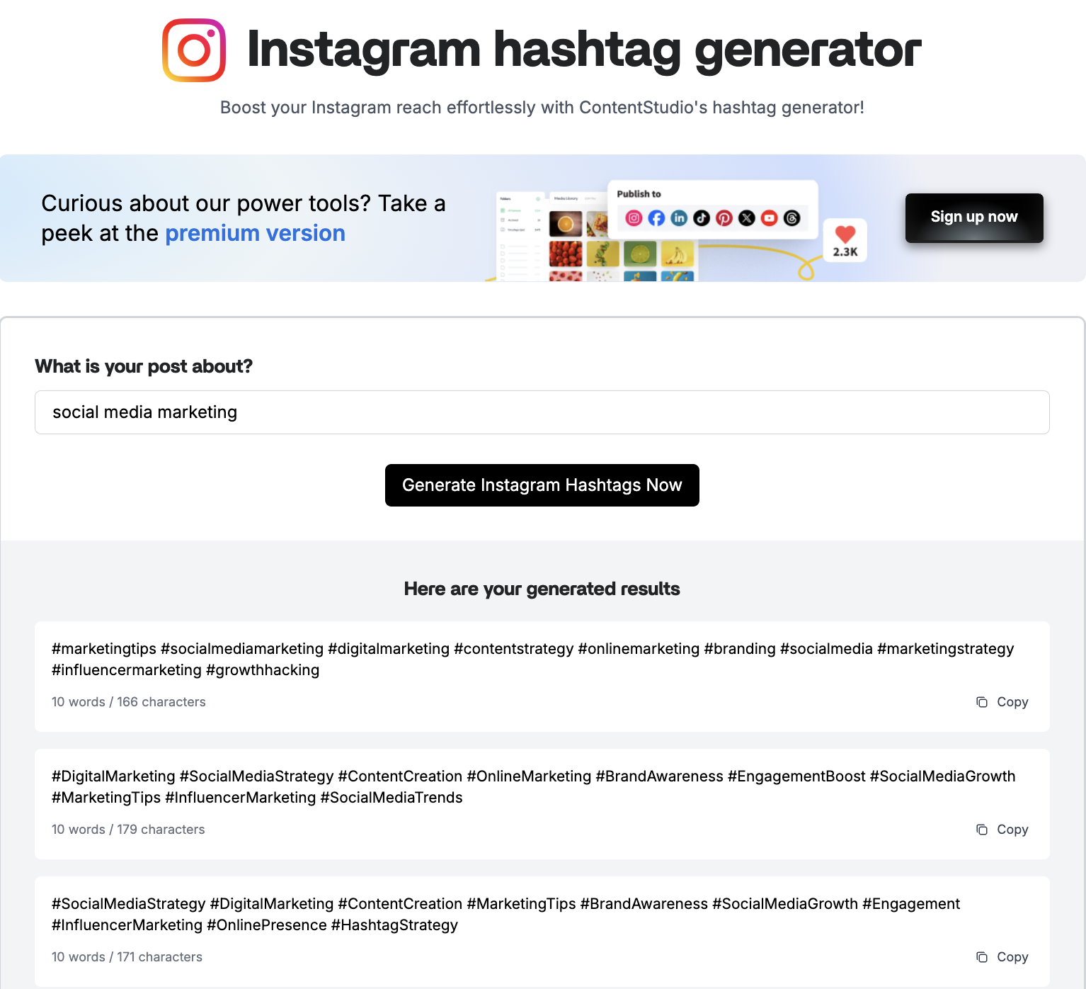 Instagram hashtags generator