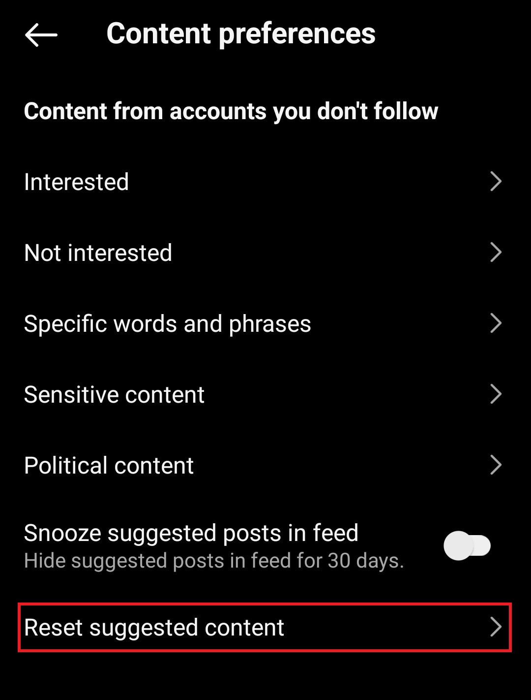 Select reset suggested content