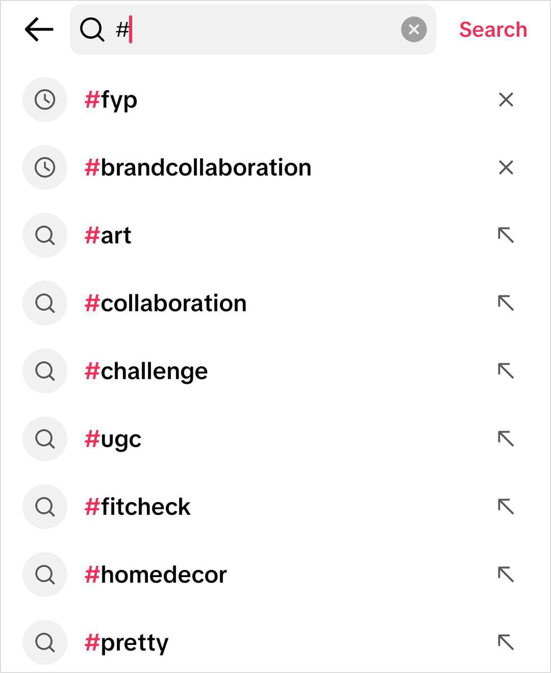 Search a TikTok hashtag