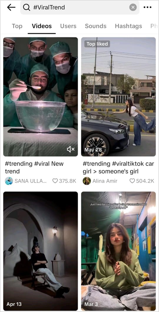 Searching viral hashtags on TikTok
