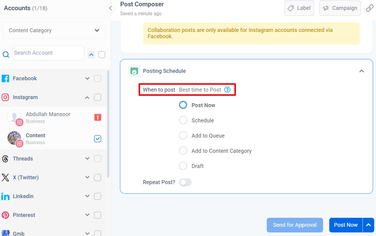 Posting schedule options preview