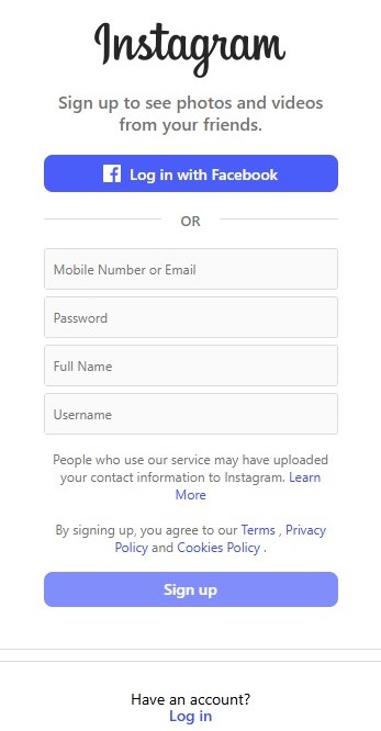 Sign-up screen desktop