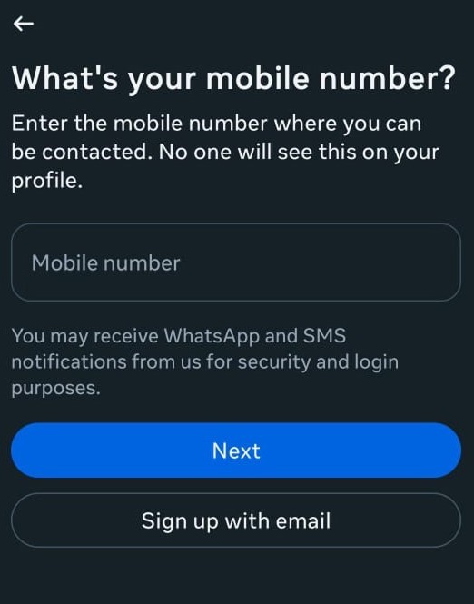 Sign-up screen mobile preview