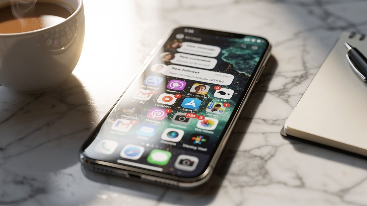 smartphone displaying multiple social media interactions and views