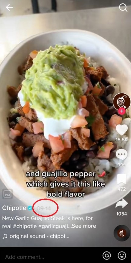 TikTok post date stamp
