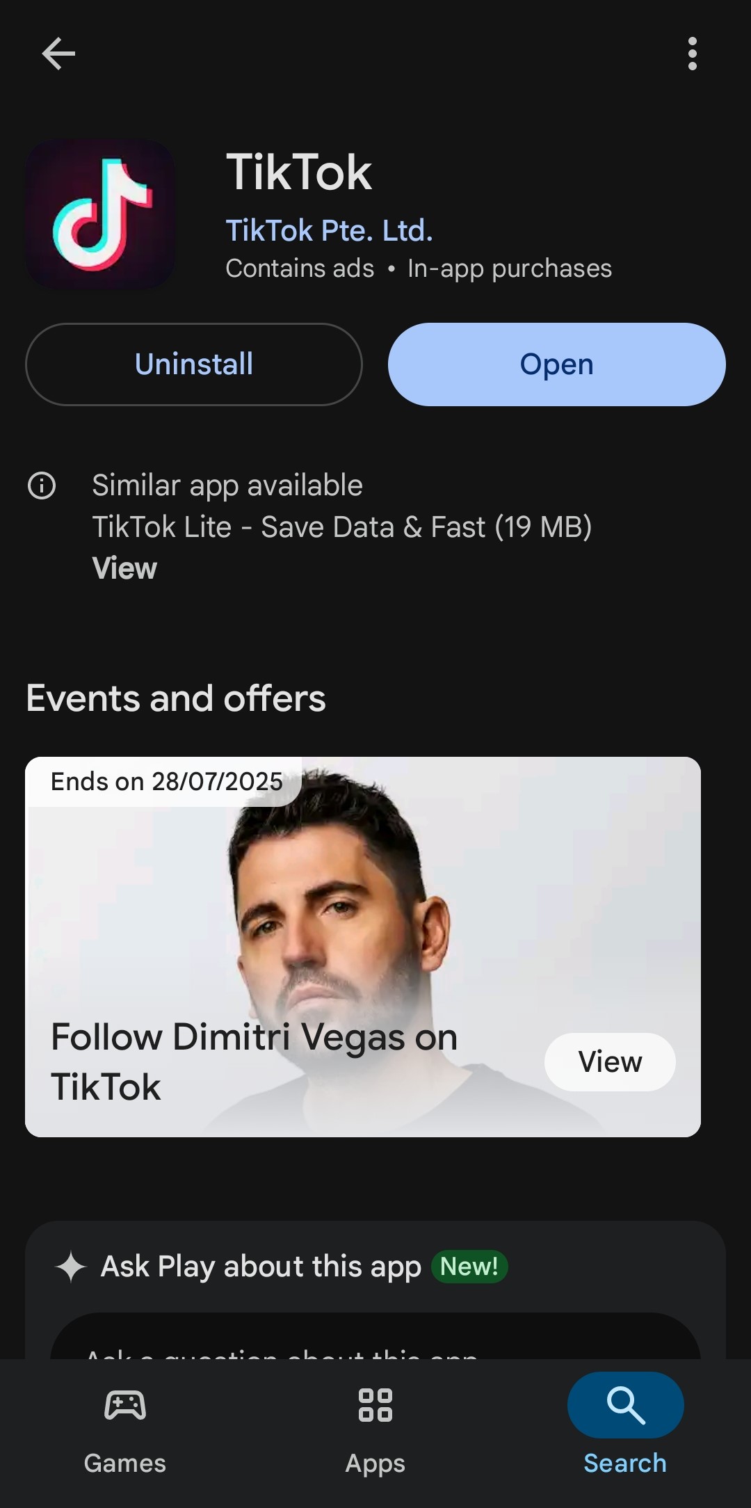Uninstall the TikTok app