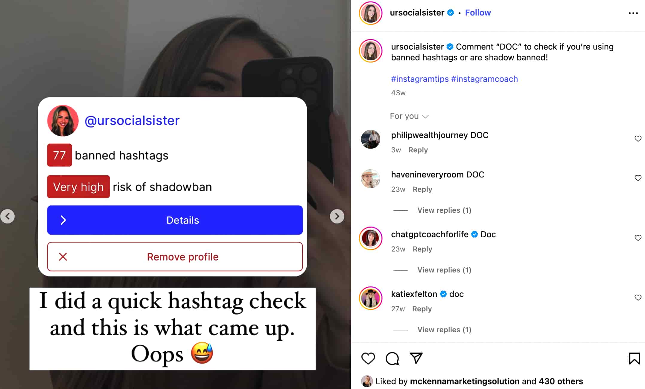Using banned or restricted hashtags