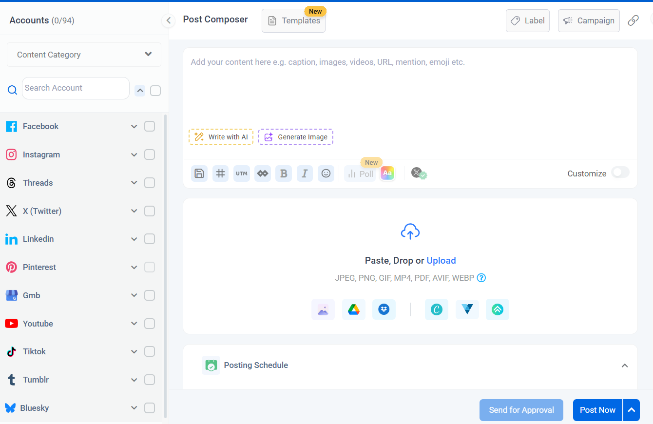 Choose account from sidebar