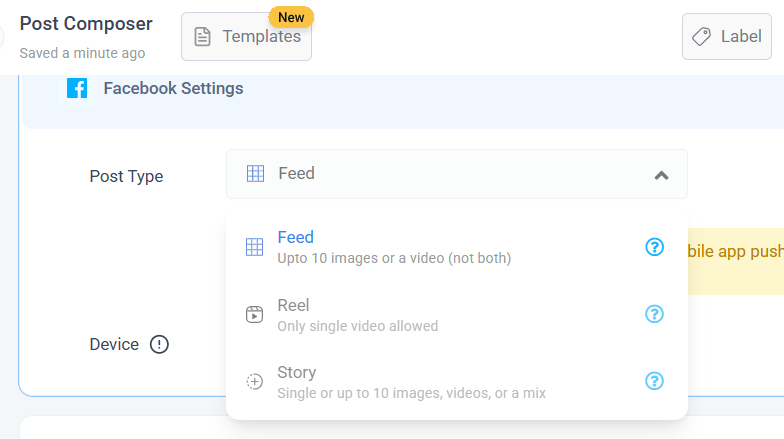 Choose feed, reel or story
