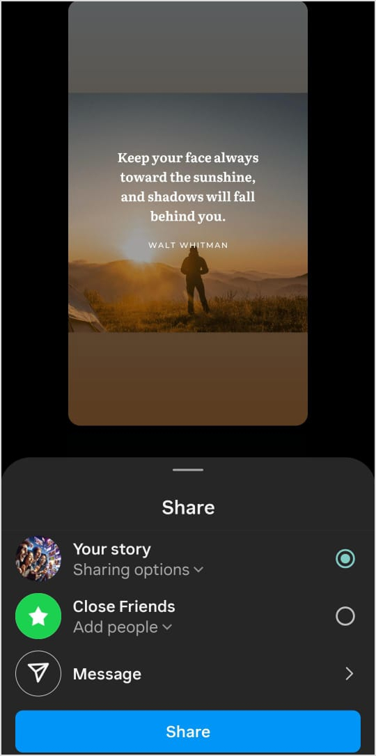 Review your Instagram story