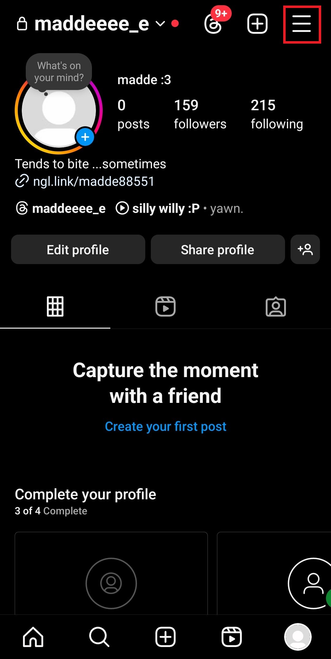 Open the settings and activity menu