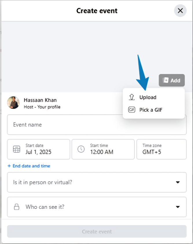 Upload facebook event photo