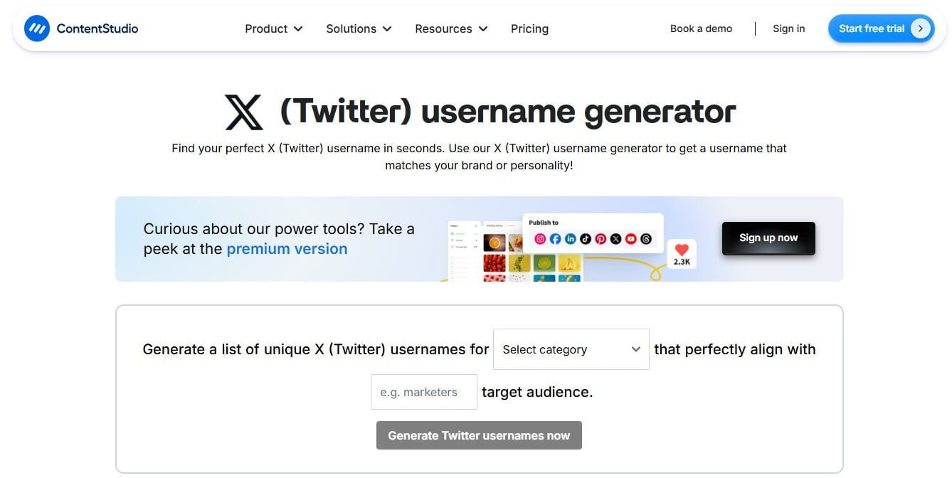 ContentStudio Twitter username generator