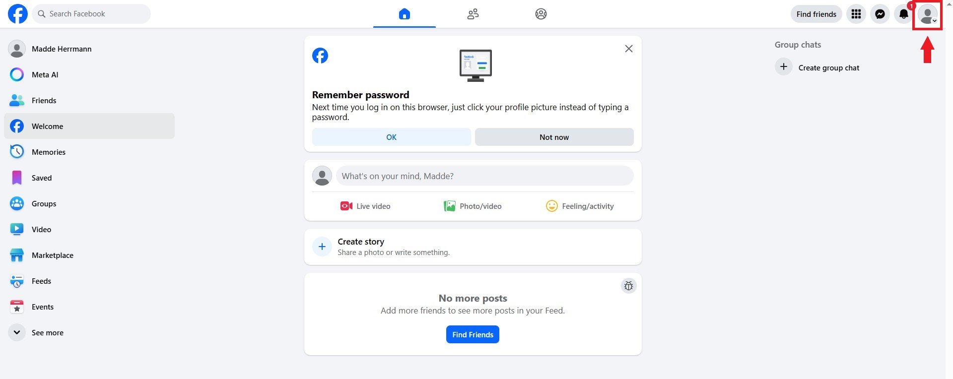 Facebook menu navigation