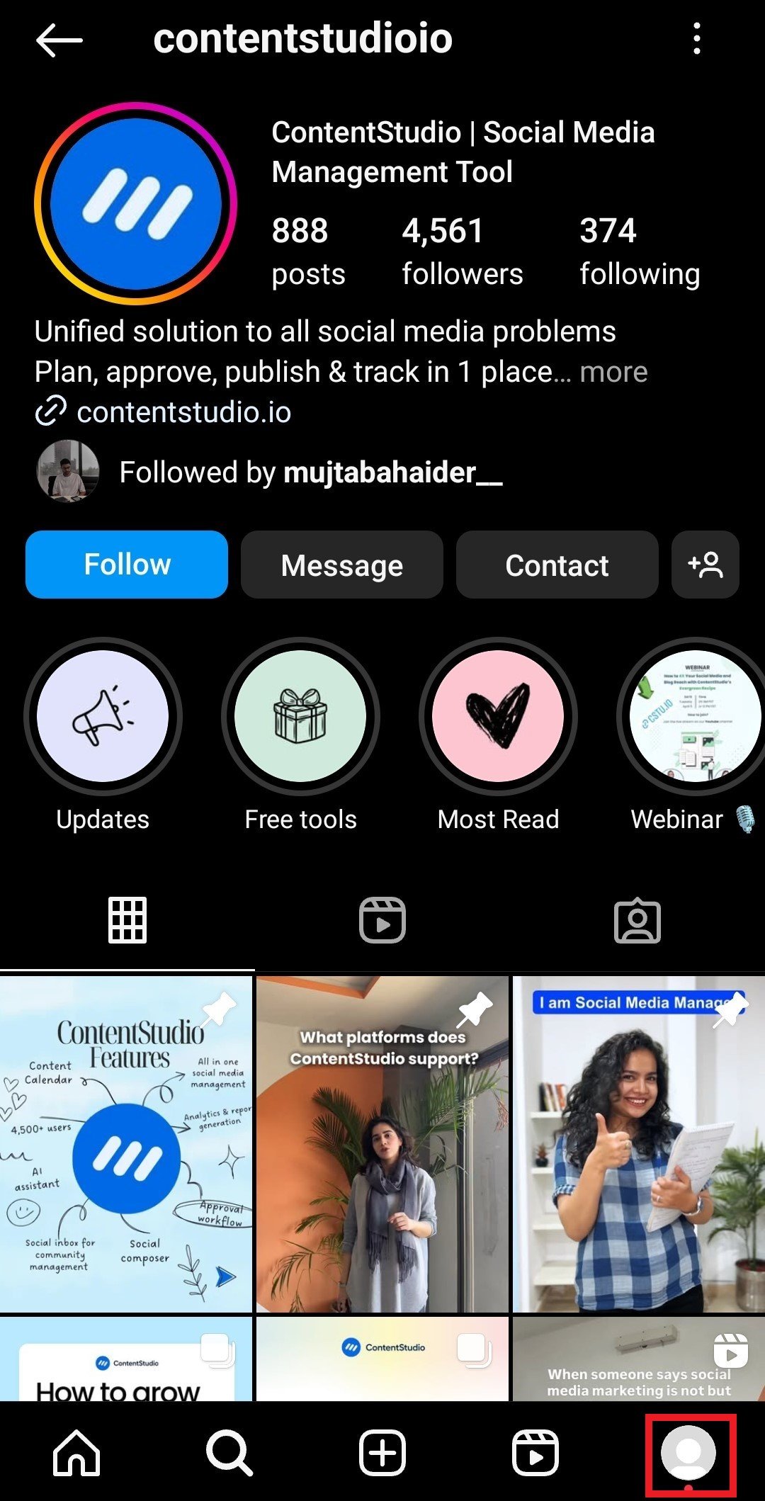 Instagram profile navigation