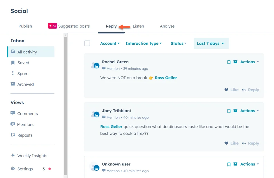 Hubspot social inbox