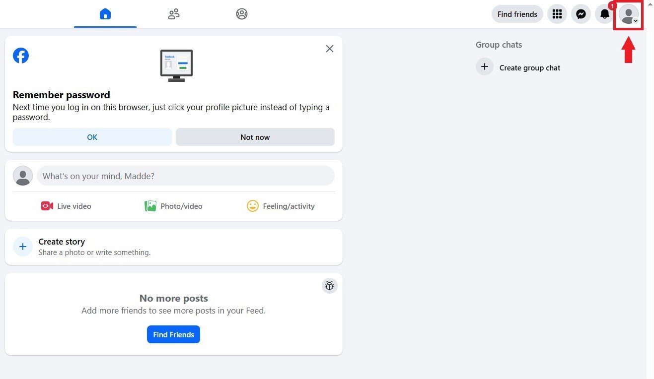 Facebook menu navigation