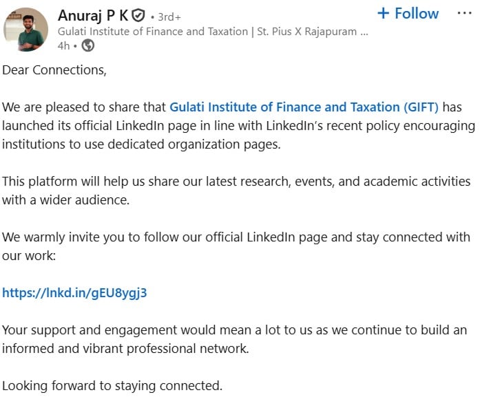 Professional LinkedIn follow us phrasing