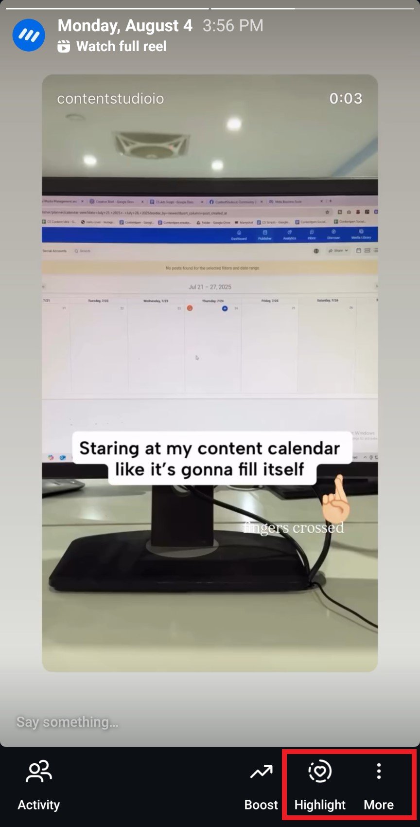 Options to unarchive a Story on Instagram