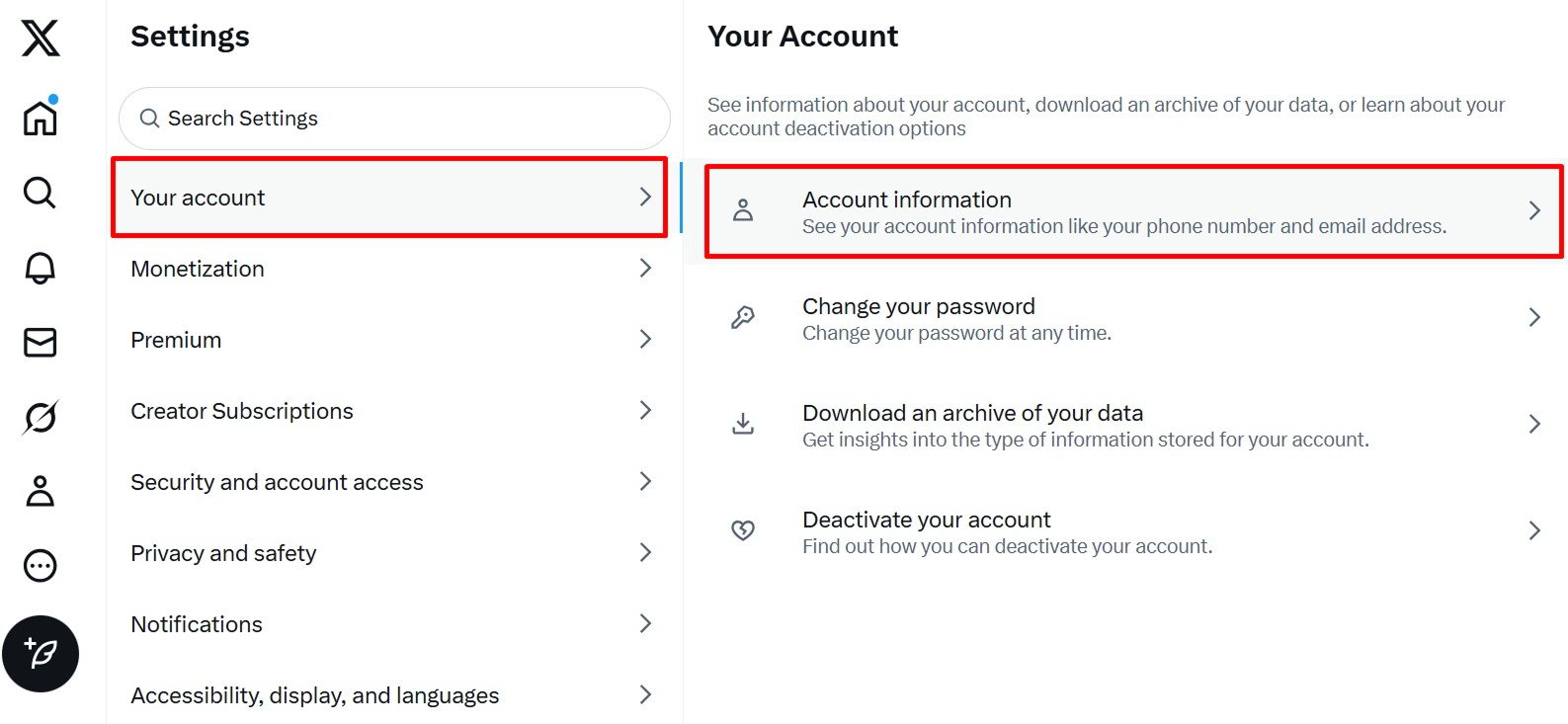Twitter account information navigation