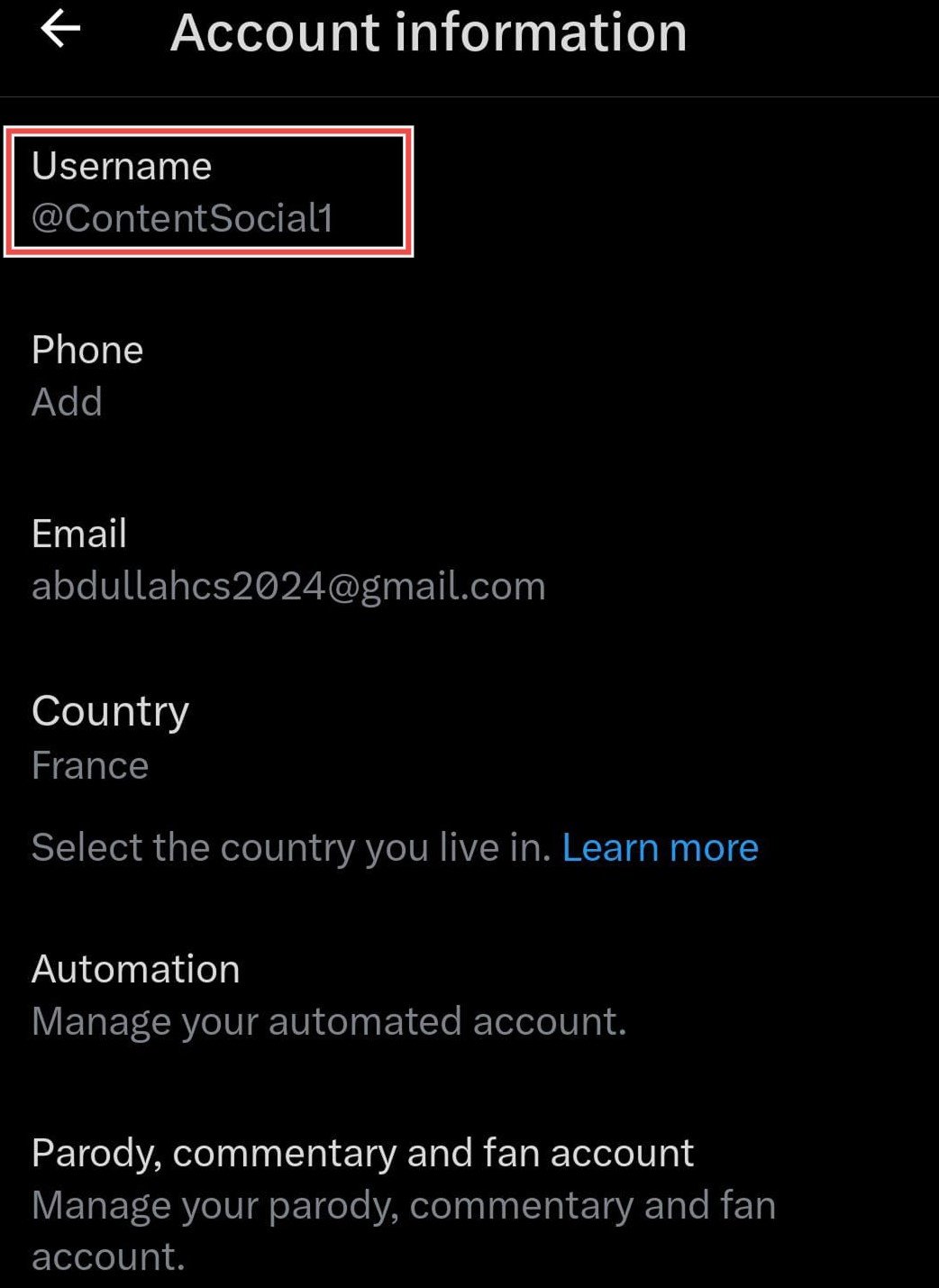 Twitter handle/username settings