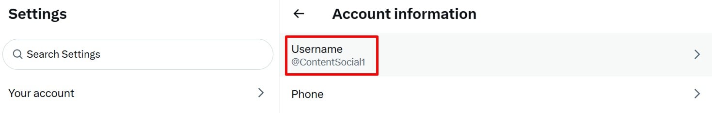 Twitter handle settings