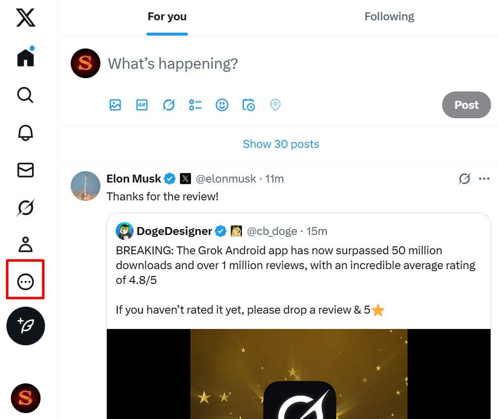 Twitter menu navigation