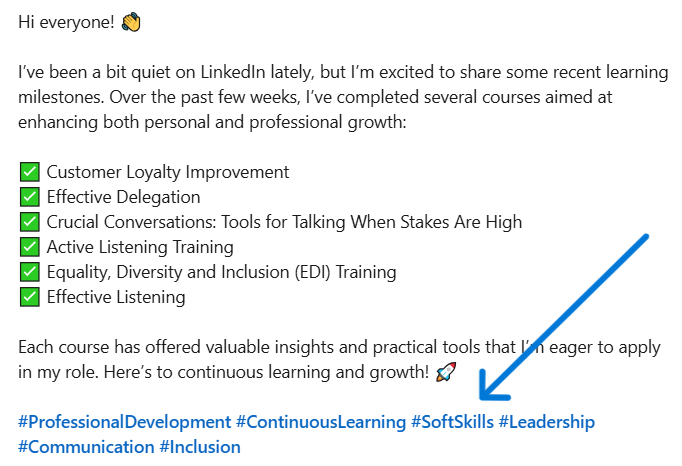 add linkedin hashtags